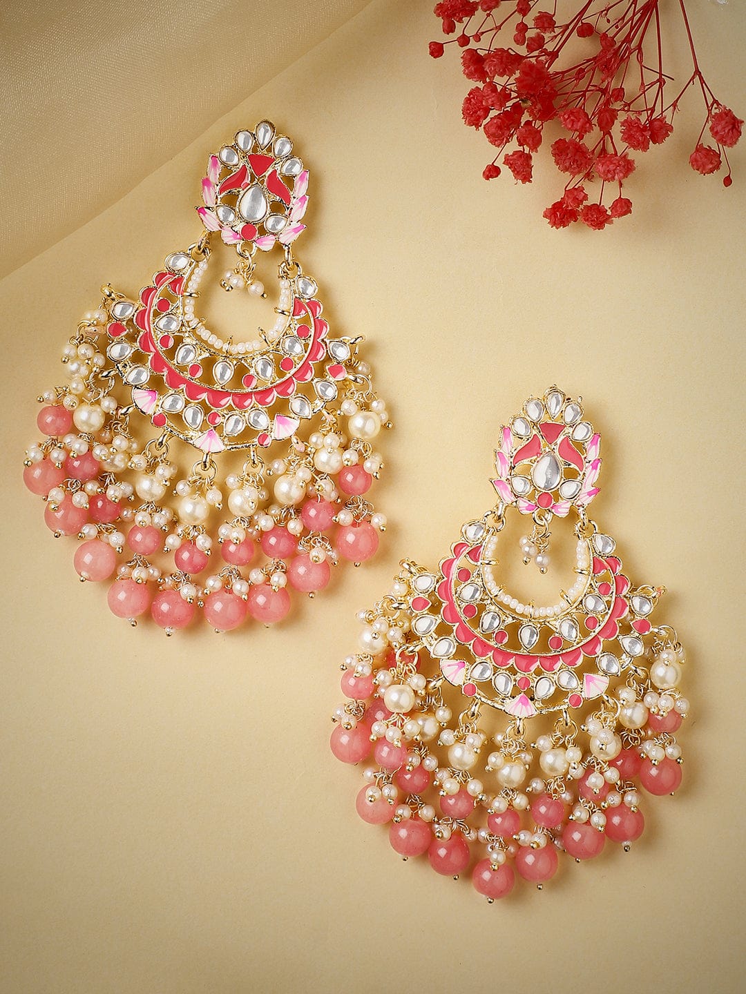 Pink Ikat Marquetry Fan Earrings